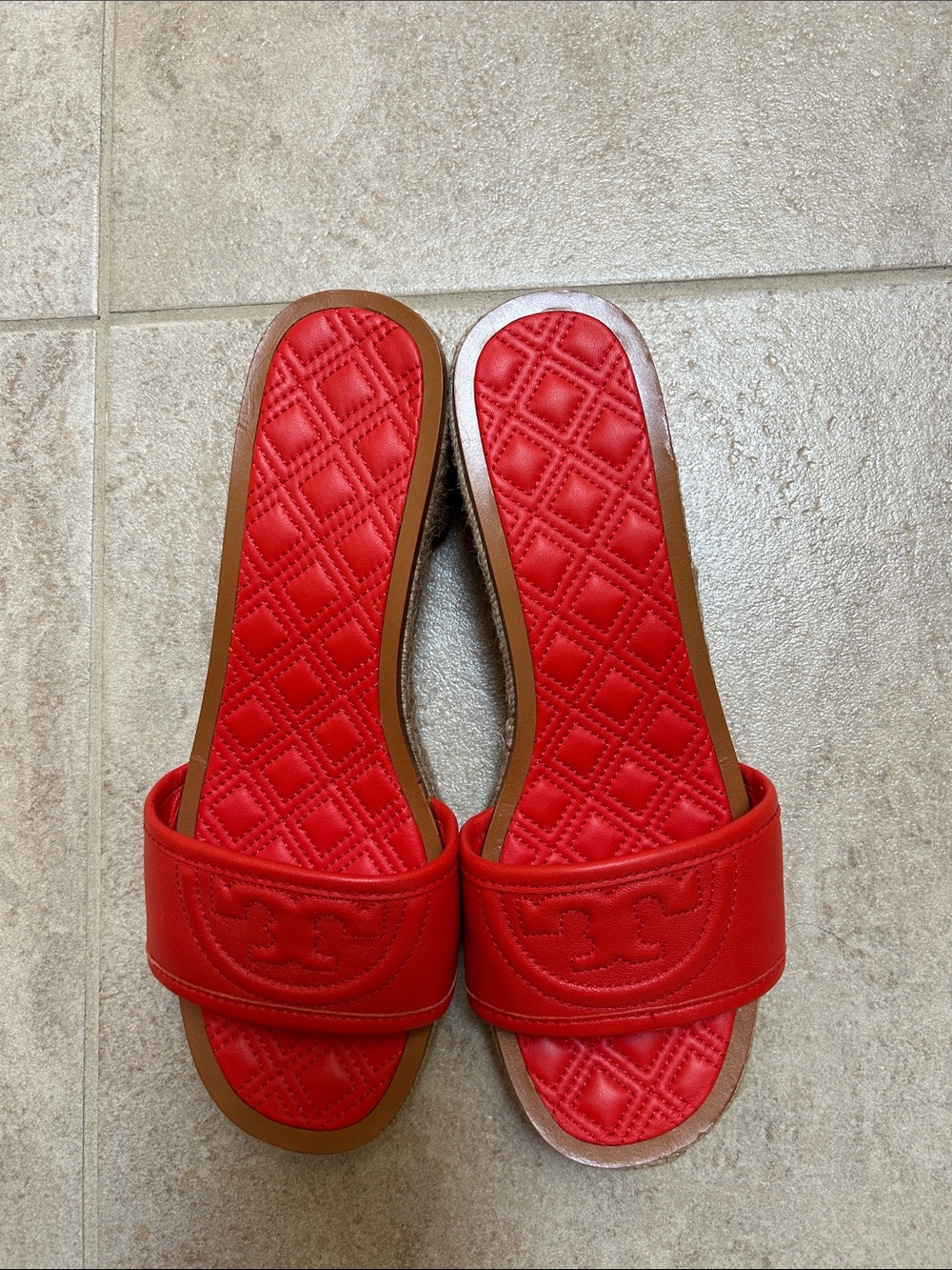 Tory Burch Red Quilted Slide Sandals
